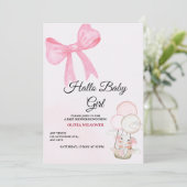 Pink Bow Baby Girl Shower Invitation シーズンカード (スタンド正面)