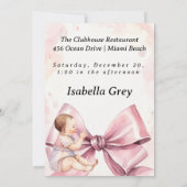 Pink Bow Baby Girl Shower Party with balloons  招待状 (裏面)