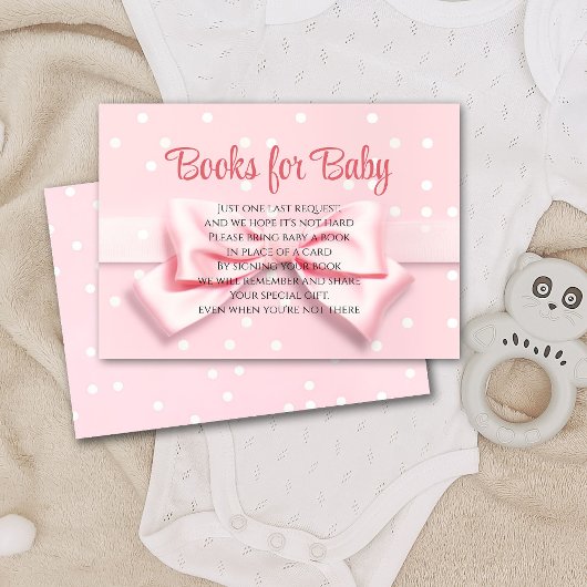 Pink Bow Baby Girl with Polka Dot Books for Baby サンキューカード