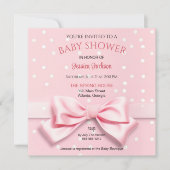 Pink Bow Baby Girl with Polka Dot Square 案内状 (正面)