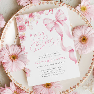 Pink Bow Baby In Bloom Baby Shower Invitation  招待状