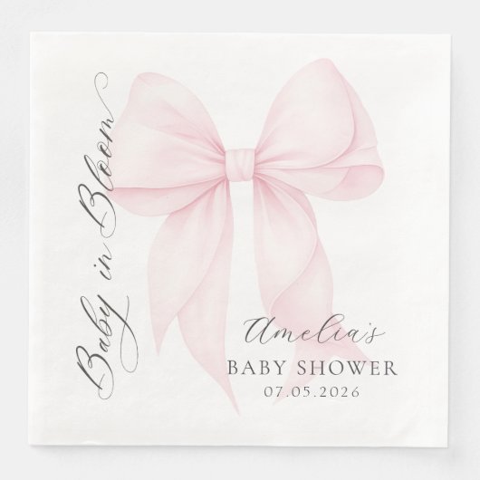 Pink Bow Baby in Bloom Baby Shower Paper Napkin (正面)