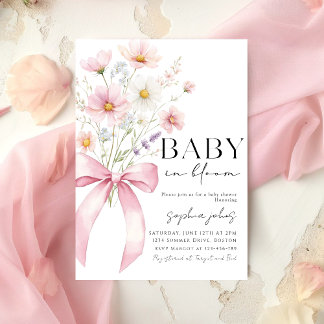 Pink Bow Baby in Bloom Girl Baby Shower 招待状