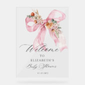 Pink Bow Baby in Bloom Girl Baby Shower Welcome アクリルサイン (正面)