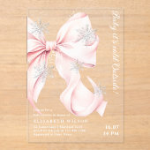 Pink Bow Baby It's Cold Outside Baby Shower アクリル招待状 (正面)