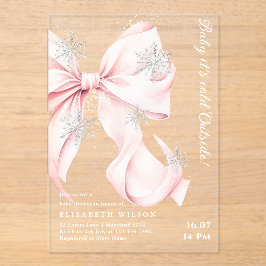 Pink Bow Baby It's Cold Outside Baby Shower アクリル招待状