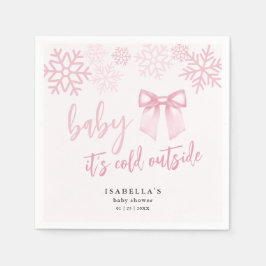 Pink Bow Baby Its Cold Outside Baby Shower スタンダードカクテルナプキン