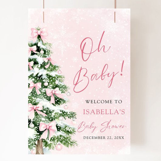 Pink Bow Baby It's Cold Outside Baby Shower ポスター