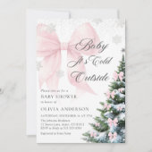 Pink Bow Baby It's Cold Outside Baby Shower 招待状 (正面)