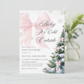 Pink Bow Baby It's Cold Outside Baby Shower 招待状 (スタンド正面)