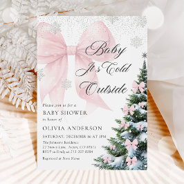 Pink Bow Baby It's Cold Outside Baby Shower 招待状