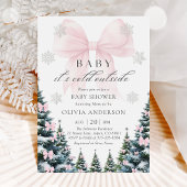Pink Bow Baby It's Cold Outside Baby Shower 招待状