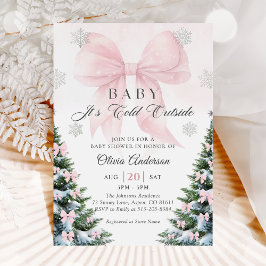 Pink Bow Baby It's Cold Outside Baby Shower  Invit 招待状