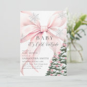 Pink Bow Baby It's Cold Outside Baby Shower Invite (スタンド正面)