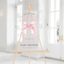 Pink Bow Baby Its Cold Outside Baby Shower Welcome アクリルサイン