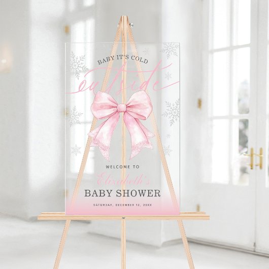 Pink Bow Baby Its Cold Outside Baby Shower Welcome アクリルサイン