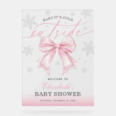 Pink Bow Baby Its Cold Outside Baby Shower Welcome アクリルサイン (正面)