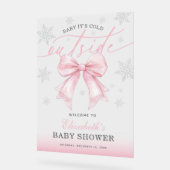 Pink Bow Baby Its Cold Outside Baby Shower Welcome アクリルサイン (傾斜)
