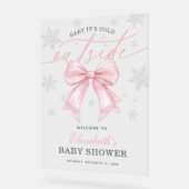 Pink Bow Baby Its Cold Outside Baby Shower Welcome アクリルサイン (傾斜)