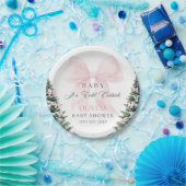 Pink Bow Baby It's Cold Outside Bow Baby Shower ペーパープレート (パーティー)