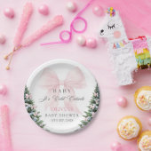 Pink Bow Baby It's Cold Outside Bow Baby Shower ペーパープレート (パーティー)