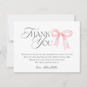 Pink Bow Baby Shower サンキューカード (正面)