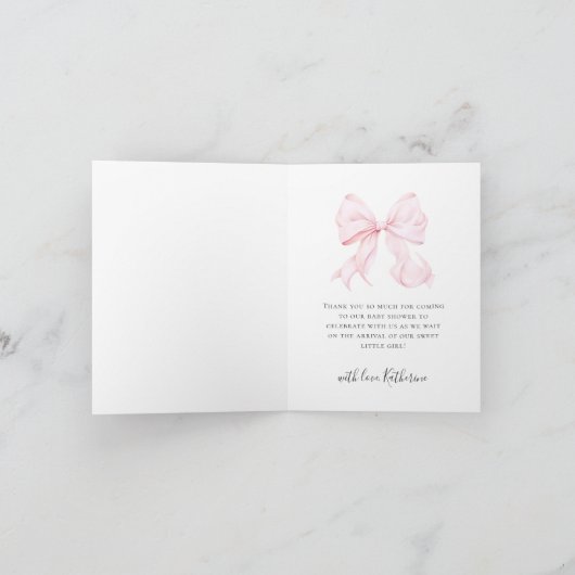 Pink Bow Baby Shower サンキューカード (内部)