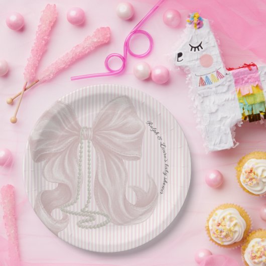 Pink Bow Baby Shower  ペーパープレート (パーティー)