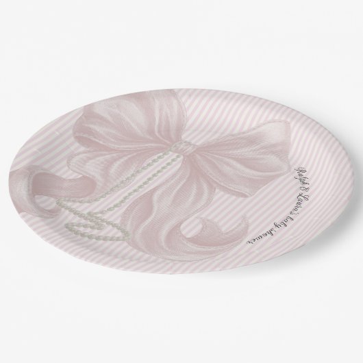 Pink Bow Baby Shower  ペーパープレート (アングル)