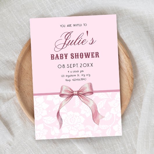 Pink Bow baby shower 招待状