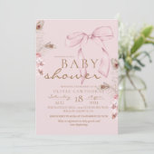 Pink Bow Baby Shower Blush Pink 招待状 (スタンド正面)