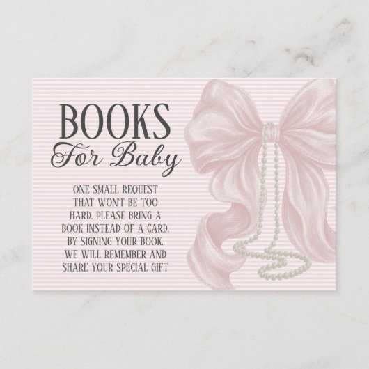 Pink Bow Baby Shower Books For Baby エンクロージャーカード (正面)