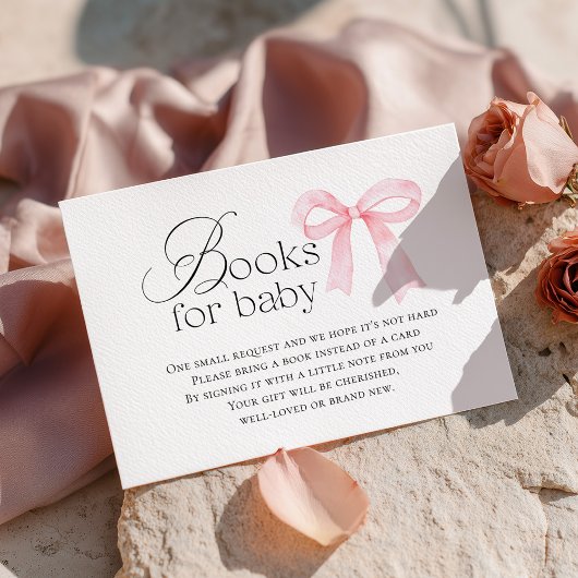 Pink Bow Baby Shower Books for Baby エンクロージャーカード