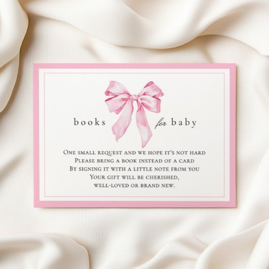 Pink Bow Baby Shower Books for Baby エンクロージャーカード