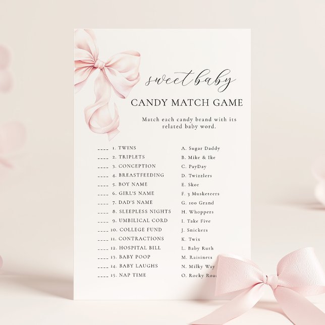 Pink Bow Baby Shower CANDY MATCH GAME (クリエイターアップロード済み)