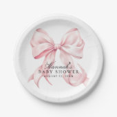 Pink Bow Baby Shower Coquette Bow Paper Plates ペーパープレート (正面)