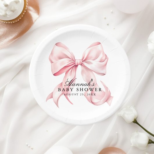Pink Bow Baby Shower Coquette Bow Paper Plates ペーパープレート