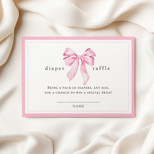 Pink Bow Baby Shower Diaper Raffle エンクロージャーカード