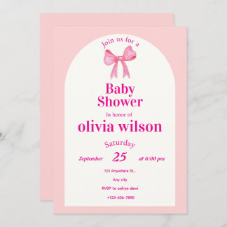Pink Bow Baby Shower.elegant baby shower. 招待状