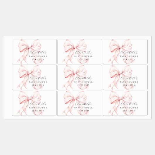 Pink Bow Baby Shower Favors Label ラベル (シート)