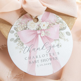 Pink Bow Baby Shower floral Thank you フェイバータグ