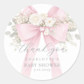 Pink Bow Baby Shower floral Thank you ラウンドシール (正面)