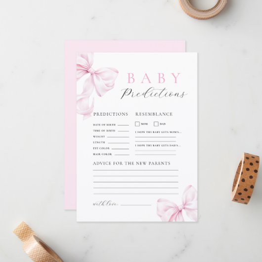 Pink Bow Baby Shower Game ノートカード (正面/裏面インサイチュ)