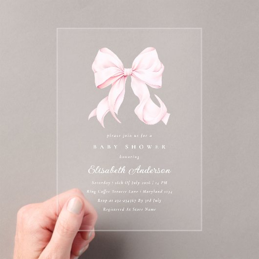 Pink Bow Baby Shower Invitation アクリル招待状 (インサイチュ (ポータブル))