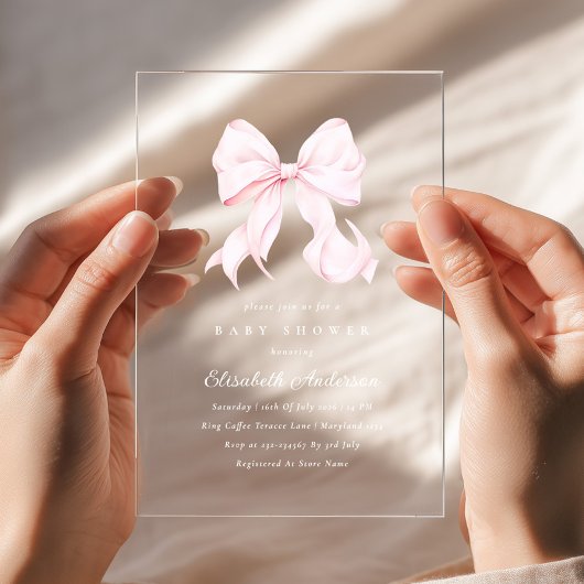 Pink Bow Baby Shower Invitation アクリル招待状