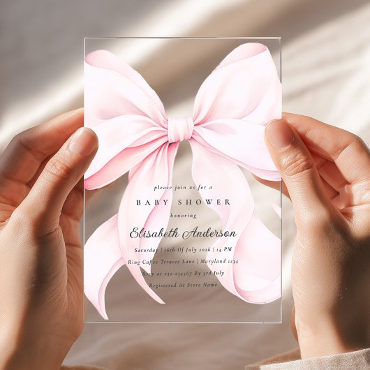 Pink Bow Baby Shower Invitation アクリル招待状