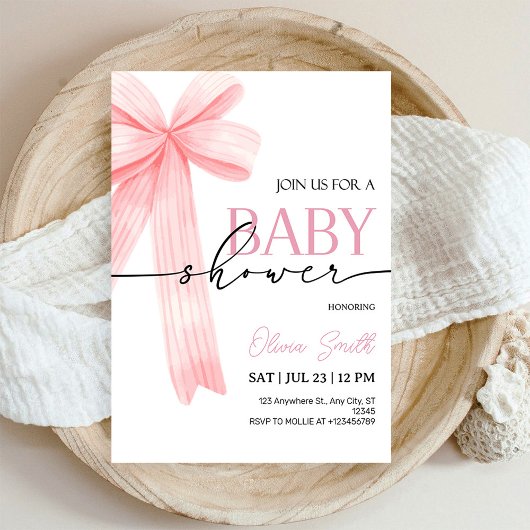 Pink Bow Baby Shower Invitation 招待状