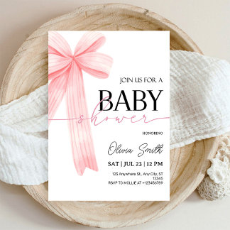 Pink Bow Baby Shower Invitation 招待状