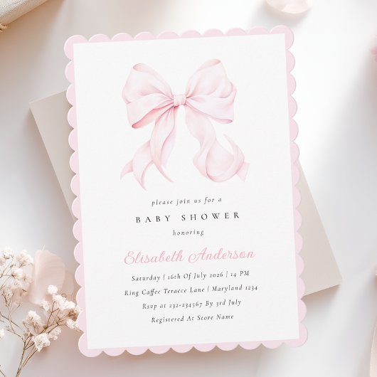 Pink Bow Baby Shower Invitation 招待状