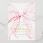Pink Bow Baby Shower Invitation 箔招待状 (正面)